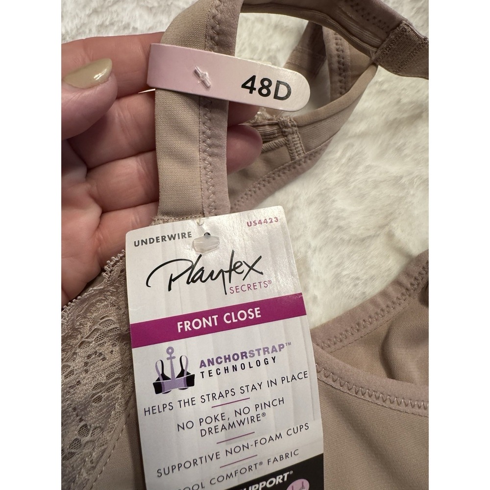 New Playtex 4423 Secrets Bra Dreamwire Front Close Anchorstrap Beige Nude 48D - Picture 11 of 11